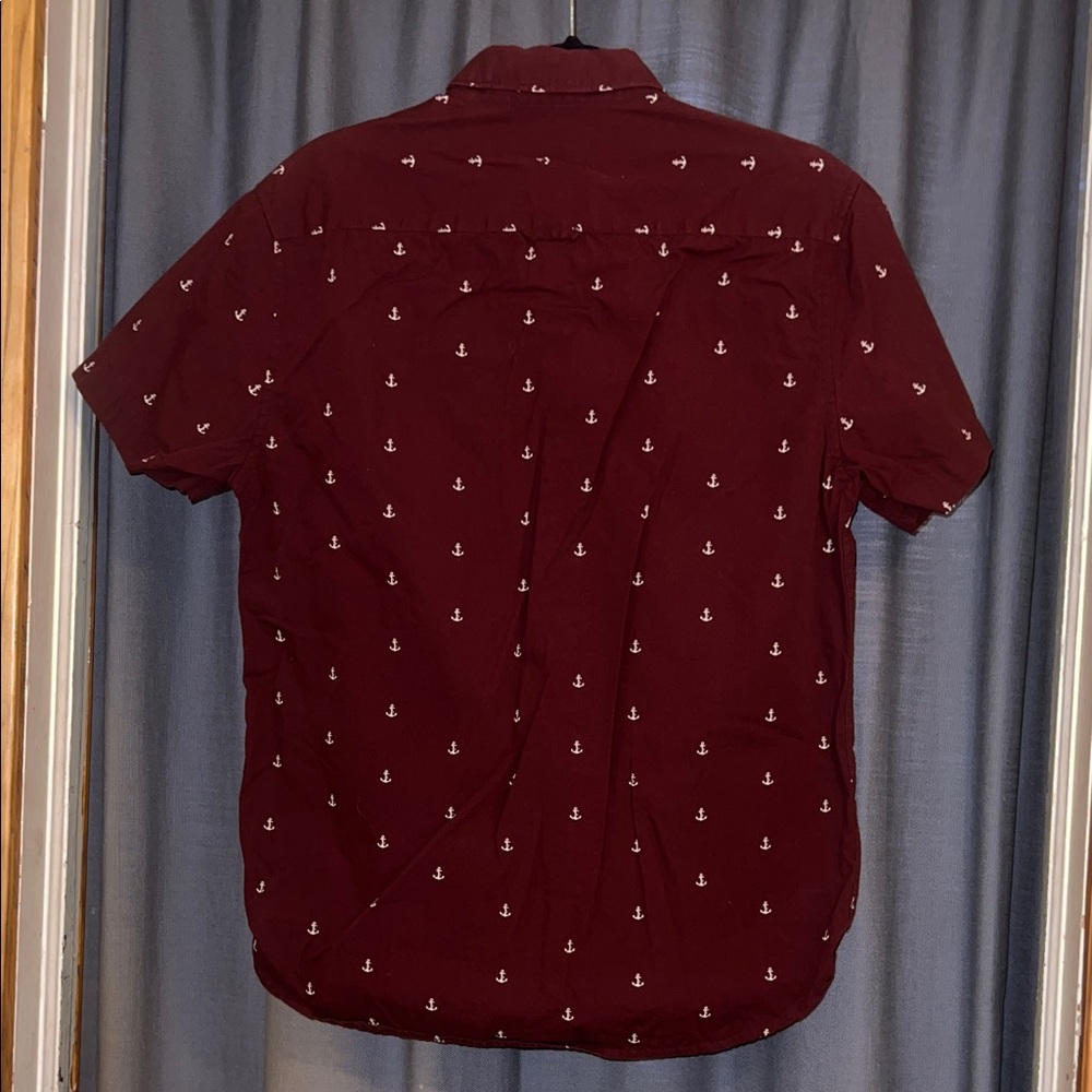 Denim & Flower, Burgundy Anchor Print Short Sleeve Button Down Shirt - Picture 3 of 3